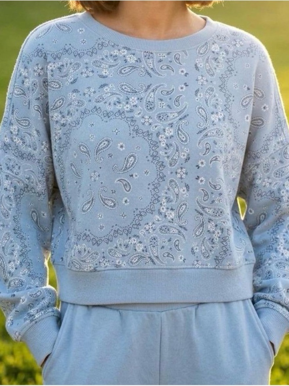 aerie Light Blue Paisley Crewneck Sweatshirt